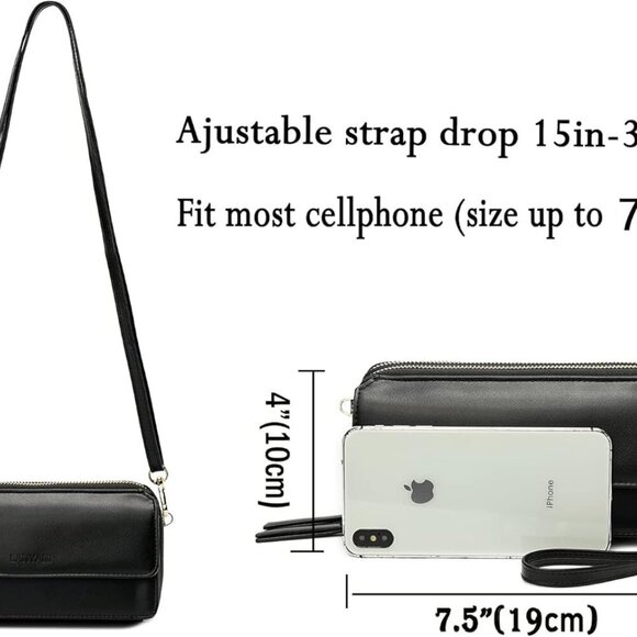 RFID Crossbody Wallet Wristlet Purse with Phone Pocket For Women Vegan Leather - Picture 6 of 8